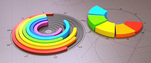 colorful-donut-chart-design-on-a-gray-engineering-blueprint-surface-picture-id1403474514